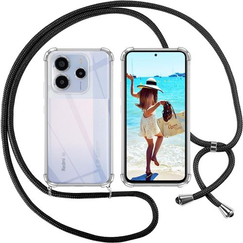 Coque Xiaomi Redmi Note 14 4g ¿ Silicone/Tpu Transparent Souple, Coins Renforcés Airbag, Dragonne Paracorde 1,5 M Réglable Tour De Cou, Noir