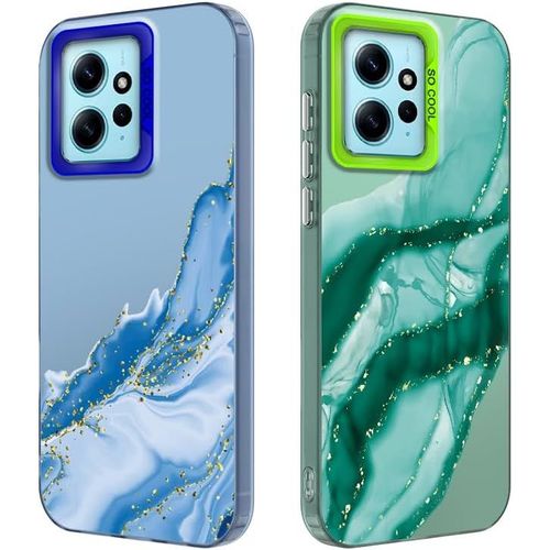 Tianyi-2 Pièces Coque Pour Xiaomi Redmi Note 12 4g 6,67"", Dessins De Marbre Esthétique, Couverture Arrière De Pc Dur Avec Tpu Soft Matte Silicone Bumper Étui De Protection Antichoc, Bleu Et Vert