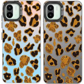 2 Pièces Coque Pour Xiaomi Redmi A1/ A2 6,52"", Dessins Léopard Jaune Glitter Luxueux, Housse Arrière Rigide Pc Avec Tpu Soft Matte Silicone Bumper Housse De Protection Antichoc