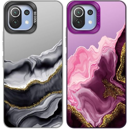 Lot De 2 Coques De Téléphone Pour Xiaomi Mi 11 Lite 4g/5g/ 5g Ne, Motif Marbre Esthétique Violet, Coque Arrière En Polycarbonate Rigide Avec Pare-Chocs En Silicone Tpu Souple Mat Antichoc