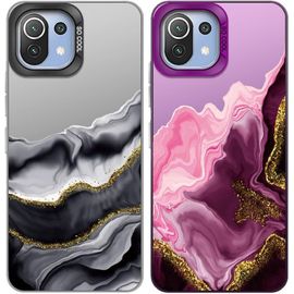 Lot De 2 Coques De Téléphone Pour Xiaomi Mi 11 Lite 4g/5g/ 5g Ne, Motif Marbre Esthétique Violet, Coque Arrière En Polycarbonate Rigide Avec Pare-Chocs En Silicone Tpu Souple Mat Antichoc