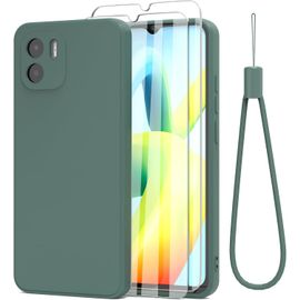 Coque Pour Xiaomi Redmi A1 / A2 4g (6.52"") Avec Verre Trempé,Silicone Liquide Intérieur Microfibre Etui De Protection Contre Les Chutes Antichoc Full Body Protecteur Housse - Vert Foncé