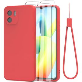 Coque Tpu Souple Ultra-Fine Xiaomi Redmi A1/A2 4g (6,52"") + 2 Verres Trempés, Film Protecteur Et Dragonne ¿ Rouge