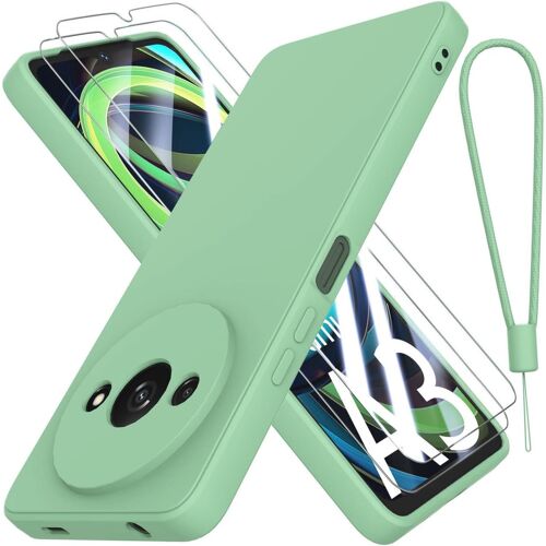 JGD-Coque pour Xiaomi Redmi A3 4G avec 2 Verre trempé,Silicone Liquide Housse Étui de Protection Xiaomi Redmi A3 4G Microfibre Anti-Rayures Coque (6.71"") - Vert