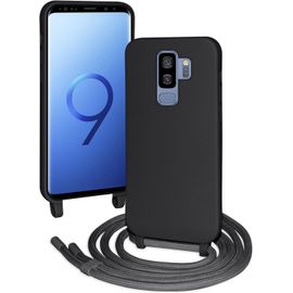Trahoo-Coque Avec Cordon Pour Samsung Galaxy S9 Plus,Ultra Mince Antichoc Silicone Liquide Souple Étui Avec Cordon Souple Doux Portable Lanyard Couverture Protection,Noir