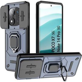 Coque Pour Xiaomi Redmi Note 14 Pro 5g / Poco X7 (Uniquement 5g, Pas Pour 4g) - Bumper Antichoc Tpu+Pc, Protection Caméra Coulissante, Anneau Support 360°, Résistante Aux Rayures - Bleu
