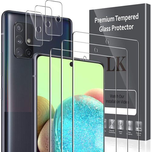 6 Pièces Verre Trempé Compatible Avec Samsung Galaxy A71,Contenir 3 Pièces Protection Écran Et 3 Pièces Caméra Arrière Protecteur,Double Protection,Outil D'installation Facile