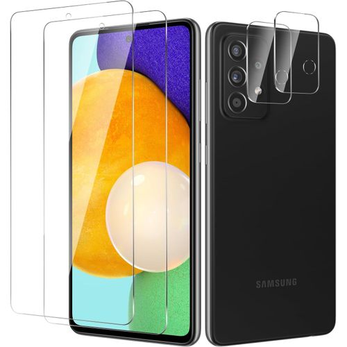 Lot 2x Verre Trempé 9h + 2 Protections Lentille Caméra Pour Samsung Galaxy A52/A52s - 0,33 Mm Ultra-Fin, Hd, Anti-Empreintes, Kit Lingettes & Stickers Anti-Poussière