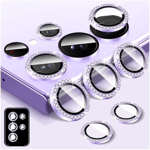Protecteur D'objectif D'appareil Photo Diamant Pour Samsung Galaxy S22 Ultra, Protecteur De Couvercle De Caméra En Verre Trempé, Anneau Métallique En Aluminium Individuel Bling