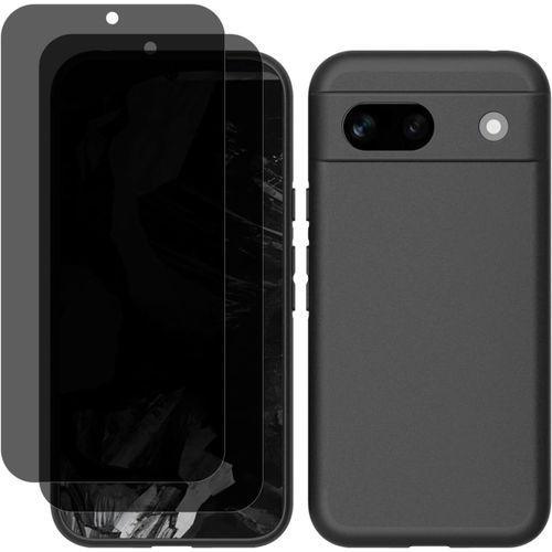 KAL-Protection D'Écran Pour Google Pixel 8A Avec Coque, Anti-Espion Verre Trempé Protection D'Écran 2 Pièces, Housse Silicone + Anti-Peeping Protection D'Écran Pour Google Pixel 8A - Noir