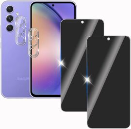 KALANKA-2 Pièces Anti-Espion Protection Écran Verre Trempé pour Samsung galaxy A54 avec 2 Pièces Protecteur d'objectif de Camera,Vitre Protection Film Dureté 9H Confidentialité,Anti Rayures