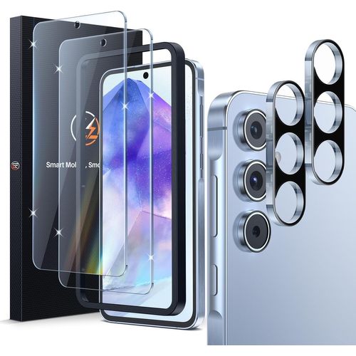 2+2 Verre Trempé For Samsung Galaxy A55 5g Anti -Rayures Et Sans Bulles D'air,2pcs Film Protection Ecran Et 2pcs Caméra Arrière Protecteur Avec Cadre D'installation(Hd Et 9h Dureté)