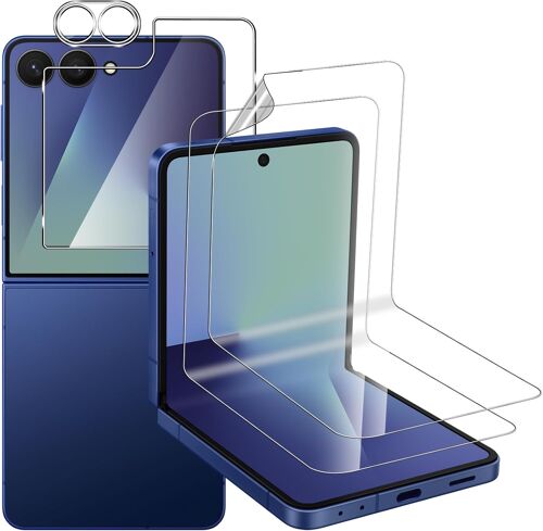 KALANKA-2+1+1 pièces Protection écran Compatible avec Samsung Galaxy Z Flip 7 5G + Verre Trempé extern + Caméra Arrière Protecteur, 9H Dureté HD Anti-Rayures Film Protection en écran pour Z Flip7