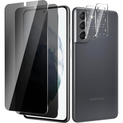 Pack 2 Verres Trempés Confidentialité Pour Samsung Galaxy S21 + 2 Protège-Objectifs Caméra - Dureté 15h, Anti-Rayures Et Anti-Empreintes