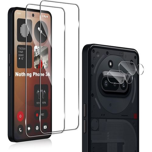 CAUC-2+2 pièces Verre Trempé pour Nothing Phone 3a avec Protecteur d'Objectif de Caméra, 9H Dureté Vitre Protection écran, HD Anti-Rayures Film, Sans Bulles
