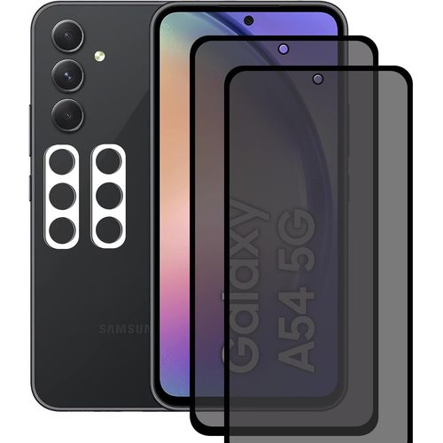 Pack 2 Films Verre Trempé Anti¿Espion + 2 Protections Caméra Pour Samsung Galaxy A54 5g - Dureté 9h, Anti¿Trace & Sensibilité Tactile Préservée