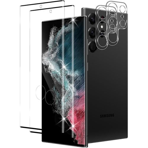Verre Trempé Samsung Galaxy S22 Ultra - Lot 2 Films 3d Écran 9h Anti-Empreintes + 2 Protège-Caméra Arrière Haute Clarté