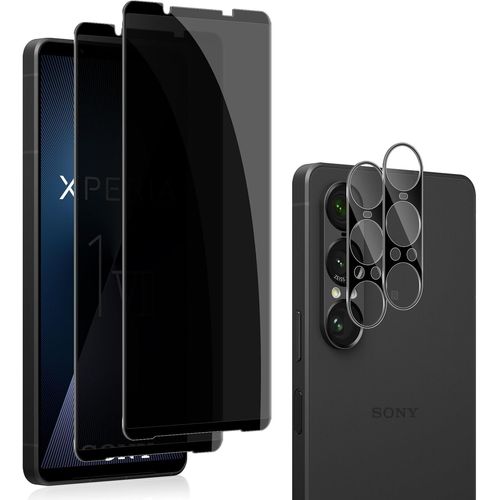 CAUC-2+2 pièces Anti-Espion Verre Trempé pour Sony Xperia 1 VII,Protecteur d'Objectif de Caméra Arrière, 9H Dureté Privacy Protection écran, Anti-Rayures Anti-Spy Film