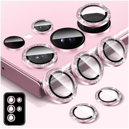 Protecteur D'objectif D'appareil Photo ¿¿ Paillettes pour Samsung Galaxy S24 Plus, Couvercle de Cam¿¿ra en Verre Tremp¿¿ Anneaux M¿¿talliques Individuels ¿¿ Alignement Automatique