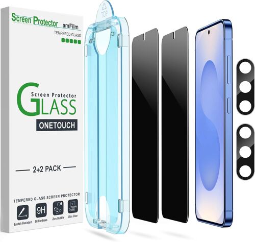 JGD-2+2 Pièces Protection écran de Verre Trempé de Confidentialité pour Samsung Galaxy S25 5G, avec Protecteurs d'objectif de Caméra [Anti-Espion et Protection de la Vie privée]