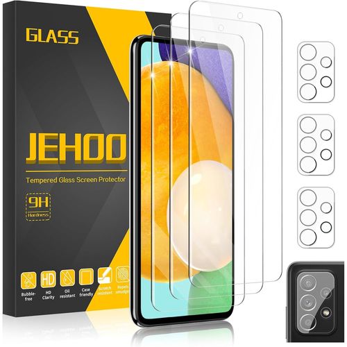 Pour Samsung Galaxy A52 Verre Trempé, 3 Pièces Vitre Protection D¿Écran Et 3 Pièces Protection Objectif Caméra, Sans Bulles Ultra Résistant Hd Transparent Dureté 9h