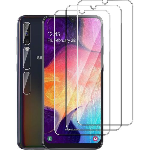 Lot De 3 Verres Trempés Pour Samsung Galaxy A50 (Sm-A505f) + 3 Protections Caméra Arrière ¿ 0,33 Mm, Dureté 9h, Ultra Transparent Hd, Anti-Rayures Sans Bulles