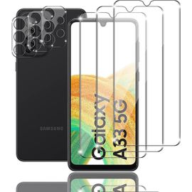 3+3 Pièces Verre Trempé Compatible Avec Samsung Galaxy A33 5g Avec 3 Pièces Caméra Arrière Protecteur, 9h Dureté, Sans Bulles, Film Protection Écran Pour Samsung Galaxy A33 5g