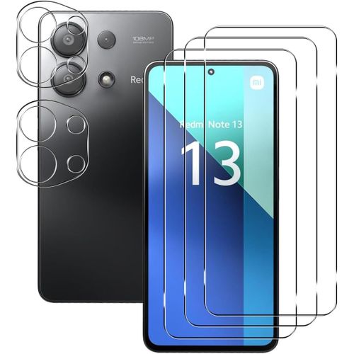 Verre Trempé Compatible Avec Xiaomi Redmi Note 13 4g, 3 Pièces Film Protection Écran Et 2 Pièces Caméra Arrière Protecteur, 9h Dureté Anti Rayures Hd Protecteur D'écran Pour Redmi Note 13 4g