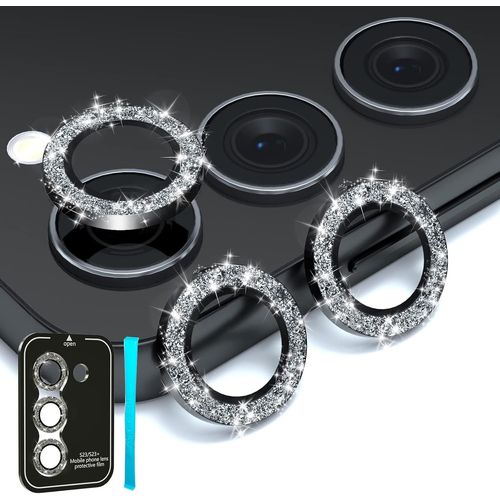 Paillettes Caméra Arrière Protecteur Pour Samsung Galaxy S24 / S23 / S23 Plus, Anneau Alliage Aluminium & Hd Verre Trempé, Bling Protection Objectif Pour S23+ [Pas Pour S24+], Diamant Noir