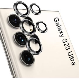 Protecteur Lentille Caméra Compatible Samsung Galaxy S23 Ultra ¿ Verre Trempé Hd + Cadre En Alliage D'aluminium 360° Anti-Rayures, Argent, Installation Facile