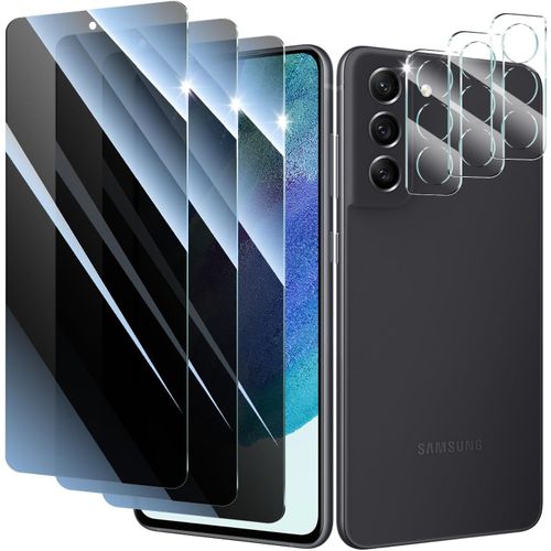 Pack 3x Protège-Écran Confidentialité + 3x Protège-Caméra Pour Samsung Galaxy S21 Fe ¿ Verre Trempé 9h Anti-Espion 30°, Anti-Rayures, Anti-Chocs, Anti-Traces, Sans Bulles