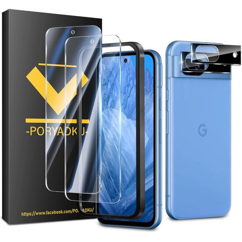 2 Pièces Verre Trempé Pour Google Pixel 8a, Et 2 Protections D'objectif Et 1 Cadre D'installation, Déverrouillage Par Empreinte Digitale, Dureté 9h, Sans Bulles, 3d-Coverage, Hd Verre