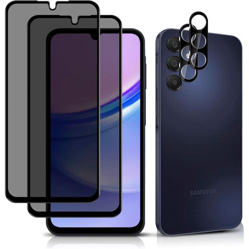 Pack 4 Pièces : 2 Protecteurs D'écran Vie Privée + 2 Protège-Objectifs Caméra En Verre Trempé 9h Pour Samsung Galaxy A15 (4g/5g) - Anti-Espion, Anti-Rayures