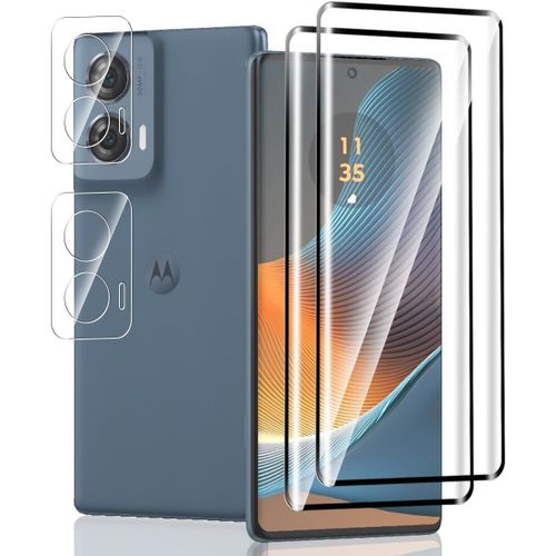 Kal-2 Pièces Verre Trempé Pour Motorola Moto Edge 50 Fusion Protection D'écran + 2 Pièces Protecteur Caméra, Dureté 9h/Sans Bulles, Protection Écran Pour Moto Edge 50 Fusion - Hd Vitre Trempé