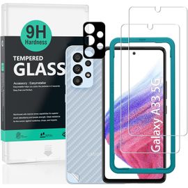 JGD-Verre trempé pour Samsung Galaxy A33 5G 6,4"",[2Pizz] avec métallique Protection objectif, Skin en fibre de carbone pour le rétro, Comprend un kit d'installation facile