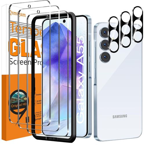 Kalanka-3 Pi¿¿Ces Verre Tremp¿¿ Pour Samsung Galaxy A55 5g Et 3 Pi¿¿Ces Cam¿¿Ra Arri¿¿Re Protecteur, Film Protection ¿¿Cran, 9h Duret¿¿, Anti Rayures, Vitre Protection Pour Samsung Galaxy A55 5g