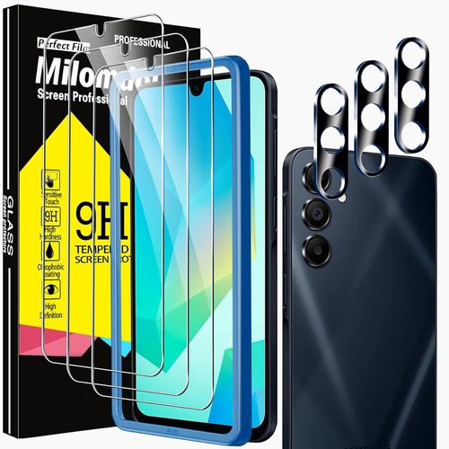 CAUC-3 Pièces Verre Trempé pour Samsung Galaxy A16 5G/4G Couverture Complète avec 3 Pièces Caméra Arrière Protection Accessoire,9H Protection écran