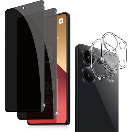 Trahoo-Pour Xiaomi Redmi Note 13 Pro 4g Anti-Espion Verre Trempé+ Caméra Arrière Protecteur 2+2 Pièces, 9h Dureté Privacy Verre Trempé Membrane Anti-Spy Protection D'écran Anti-Peeping