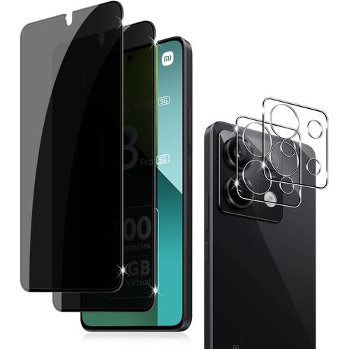 Ersan-Pour Xiaomi Redmi Note 13 Pro 5g Anti-Espion Verre Trempé+ Caméra Arrière Protecteur 2+2 Pièces, 9h Dureté Privacy Verre Trempé Membrane Anti-Spy Protection D'écran Anti-Peeping