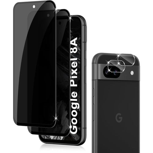 Pack 2+2 Verre Trempé Confidentialité Pour Google Pixel 8a ¿ Protection Écran Anti-Espion 9h + Protège-Caméra Anti-Rayures