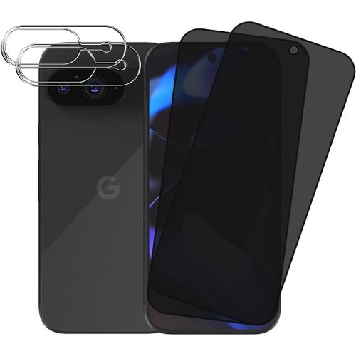 Pack 2 Verres Trempés Vie Privée Pour Google Pixel 9 + 2 Protections Objectifs Caméra ¿ Antiespion, Dureté 9h, Anti-Rayures, Pose Sans Bulles