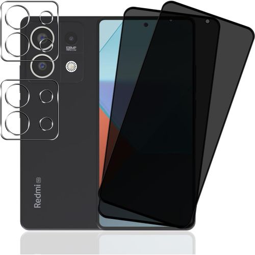 Verre Trempé Anti Espion Pour Xiaomi Redmi Note 13 5g, 2 Pièces Privacy Film Et 2 Pièces Protecteur Caméra Arrière, 9h Dureté Anti-Spy Protection Écran Pour Xiaomi Redmi Note 13 5g