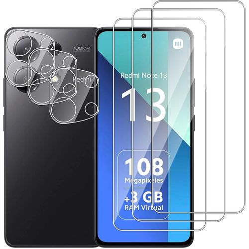 Lot De 3 Verres Trempés + 3 Protections Caméra Pour Xiaomi Redmi Note 13 4g (Non Compatible 5g) - 9h Anti-Rayures, 0,33 Mm Ultra-Fin, Sans Bulles, Haute Transparence, Kit Nettoyage Inclus