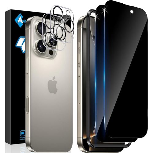 JGD-Verre Trempé Anti-Espion pour iPhone 16 Pro avec Caméra Arrière Protecteur, [Anti-Espion à 28°] 9H Sans Bulles, Couverture Complète Protection écran pour iPhone 16 Pro, 2+2 Pièces