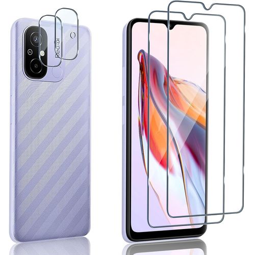 Pack 2 Verres Trempés + 2 Protections Objectif Pour Xiaomi Redmi 12c ¿ 9h Anti-Rayures 0,18 Mm Ultra Hd Anti-Bulles Oléophobe Haute Sensibilité