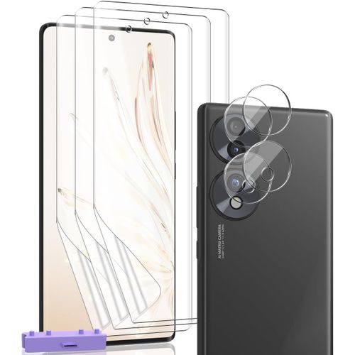 Protection Compatible avec Huawei Honor 70 5G, Honor 70 5G Protection ¿¿cran Film TPU Flexible pas en Verre Tremp¿¿ 3 Pi¿¿ces et Honor 70 Verre Tremp¿¿ d'objectif 2 Pi¿¿ces. HD Transparent