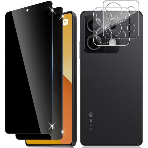 Verre Trempé Anti-Espion Pour Xiaomi Redmi Note 13 5g - Pack 2+2 Pièces Écran + Protection Objectif Caméra 9h Anti-Rayures Sans Bulles Bord 2.5d
