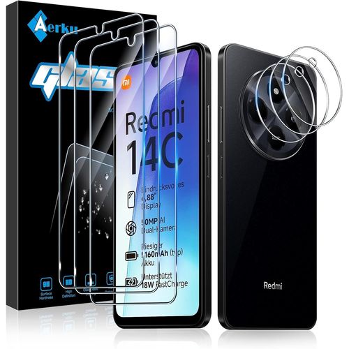 3 Pièces Verre Trempé Pour Xiaomi Redmi 14c/Xiaomi Poco C75 Avec 3 Pièces Caméra Arrière Objectif Protecteur, Dureté 9h Film Protection Écran, Anti Rayures Ultra Résistant Vitre Protection
