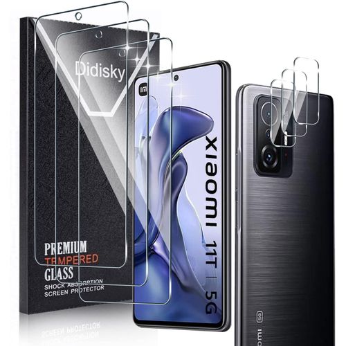 CAUC-Verre Trempé pour Xiaomi 11T 5G, 11T Pro, Contenir Lot de 3 Film Protection écran et Lot de 3 Caméra Arrière Protecteur, Anti Rayures, Dureté 9H, Pas de Bulles, Haute définition
