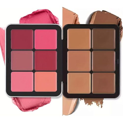 Kalanka-Palette De 12 Couleurs D'anticernes Et De Fards À Joues, Longue Tenue, Résistante Aux Bavures, Estompable, 2 En 1 Fards À Joues En Crème Au Fini Mat Palette De Maquillage Pour Le Visage (#02) 